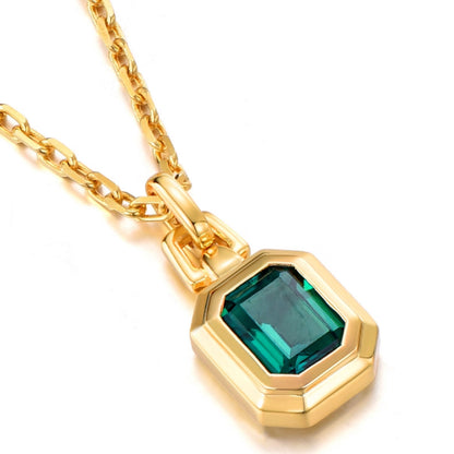 Sterling Silver Emerald Pendant – 14K Gold Finish