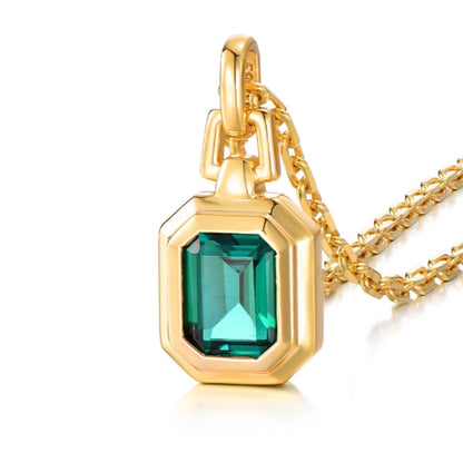Sterling Silver Emerald Pendant – 14K Gold Finish