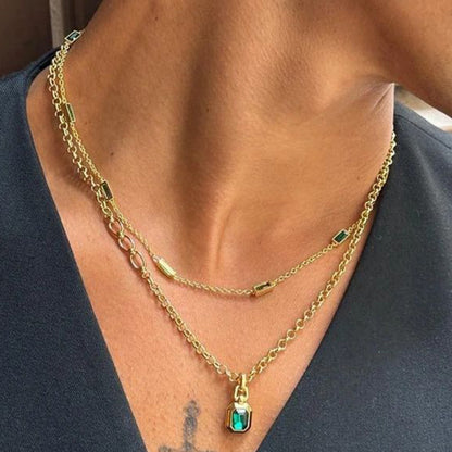 Sterling Silver Emerald Pendant – 14K Gold Finish