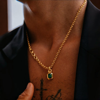 Sterling Silver Emerald Pendant – 14K Gold Finish