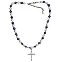 Pearl Tiger’s Eye Cross Pendant – Silver Finish