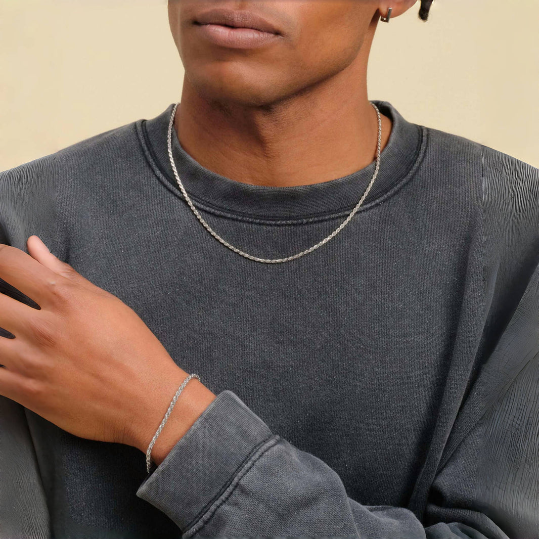 3mm Rope Chain Set – Silver Finish